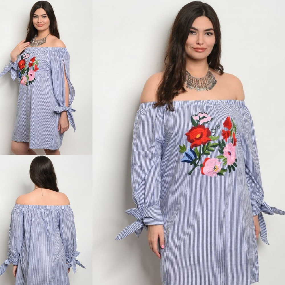 Blue Stripes with Flower Print Curvylicious Dress